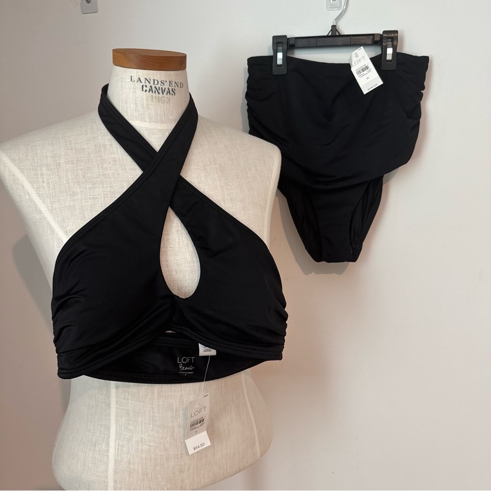 NWT LOFT Black Halter Bikini Set